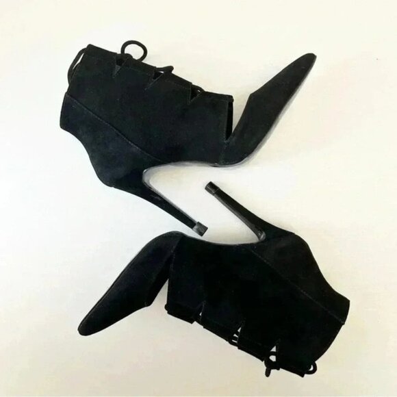 Aldo Eraede Lace Up Stiletto Ankle Boots Cut Out Black Suede 7.5 - Picture 15 of 16